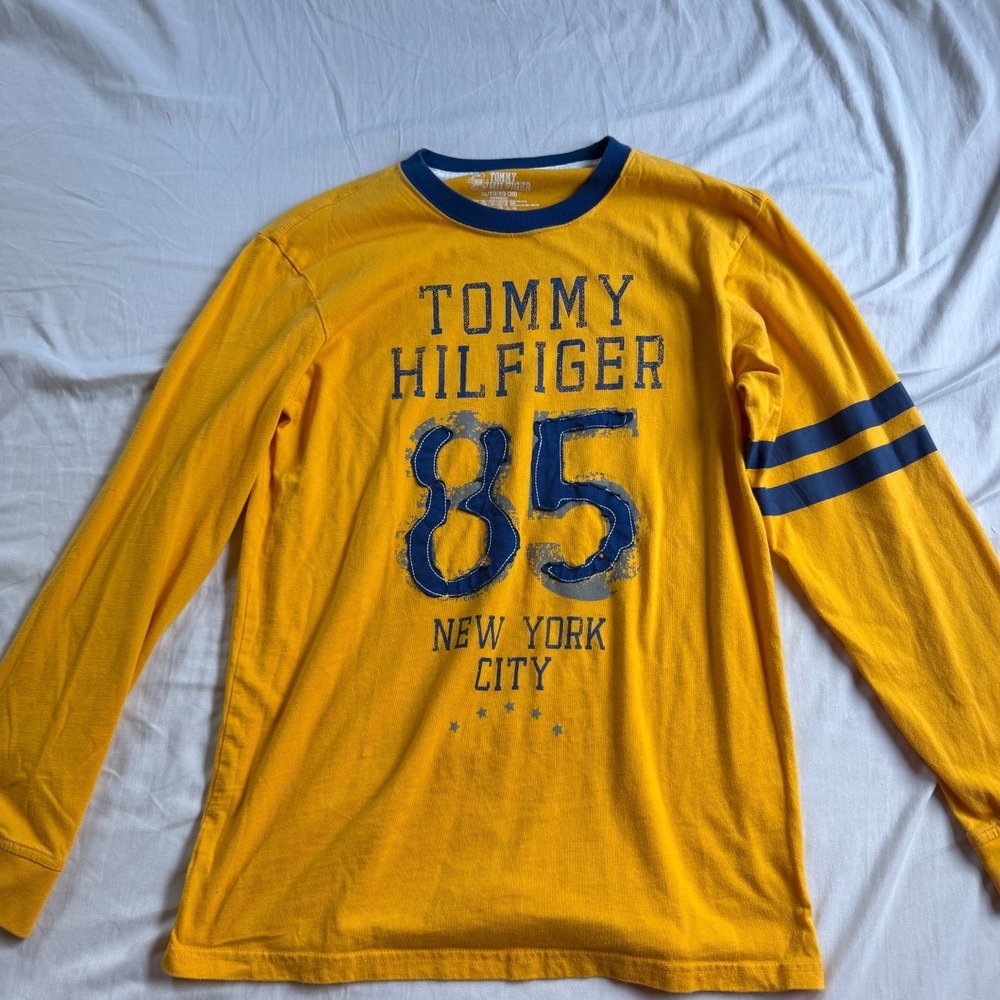 Tommy‎ Hilfiger NYC #85 Womens XL Yellow Graphic T shirt Long Sleeve